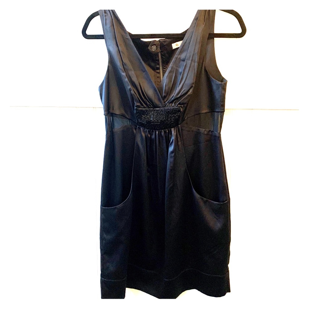BCBG Black Mesh Panel and Bead Cocktail Dress